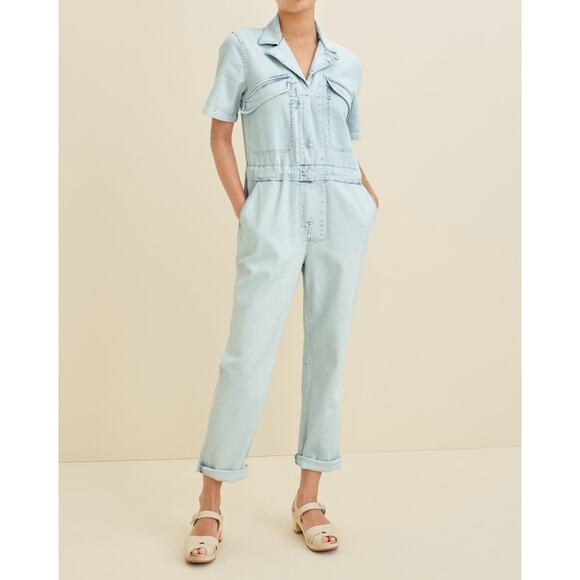 Faherty Blythe Jumpsuit Size M Light Indigo Blue Organic Cotton Utility Field - Picture 4 of 16